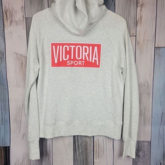 Victoria Sport Light Gray Hooded Sweatshirt with Red Logo Size Medium - Picture 1 of 4